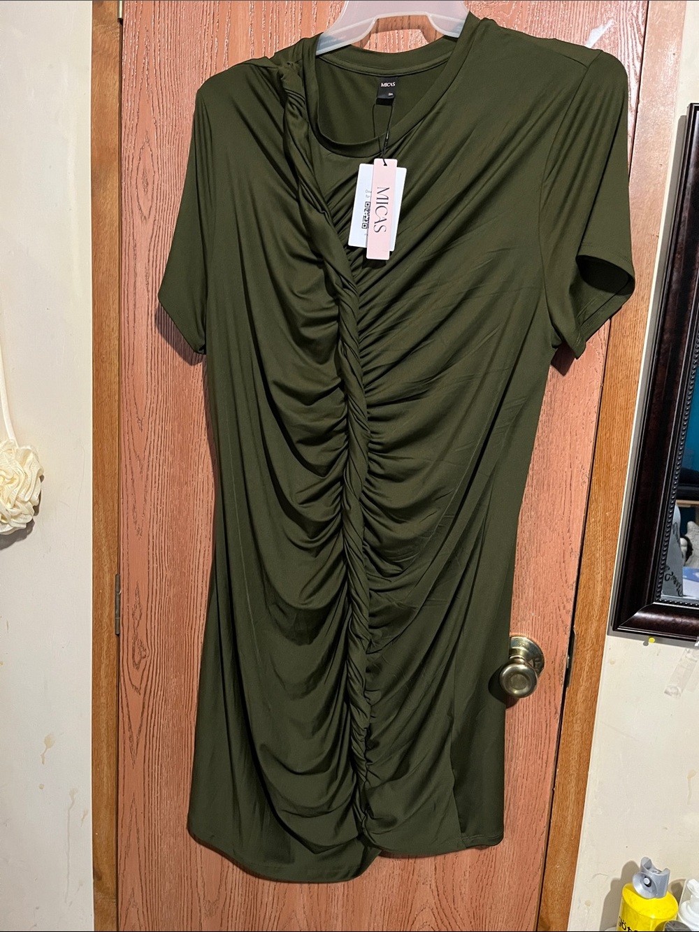 Olive Green Ruched Front Women's Top